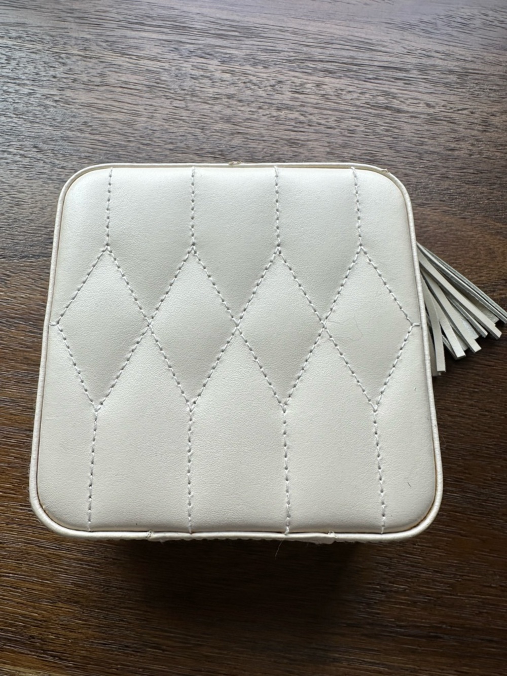 Leather Jewelry Case - Cream Quilted Women's Crossbody Bag with Tassel - Travel
